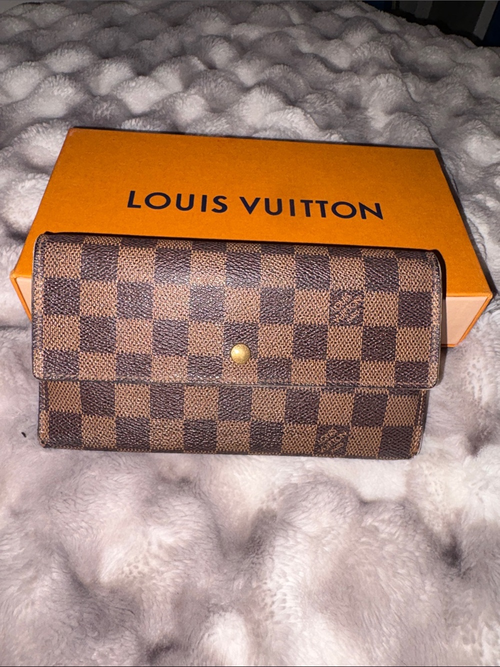 Louis Vuitton Brown Damier Ebene Check Wallet with Gold Snap